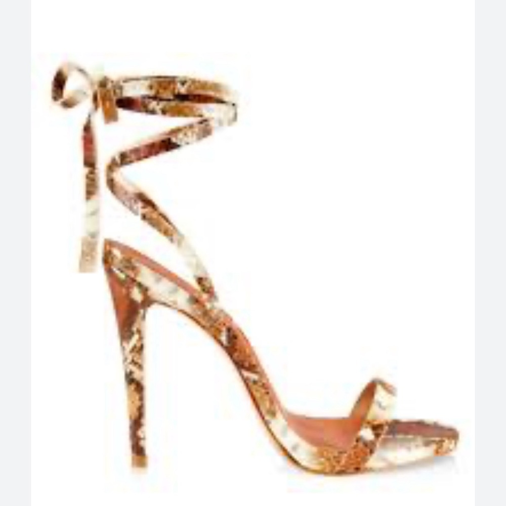 Schutz Cloe Snake-Embossed Leather Ankle-Wrap Sandals. No box